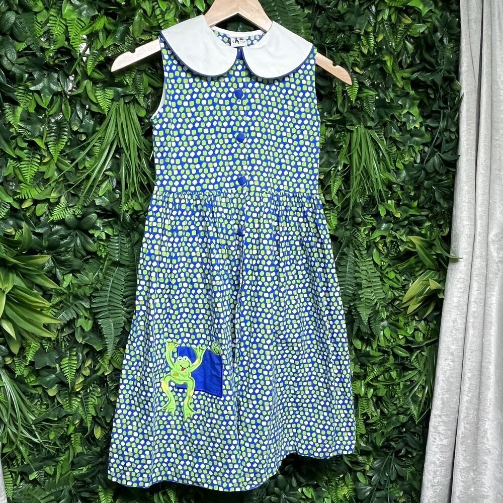 VTG AUSTIN & ASHLEY Dress Blue 8 Button Collared Dotted Frog Embroidered 2673 - Picture 3 of 6